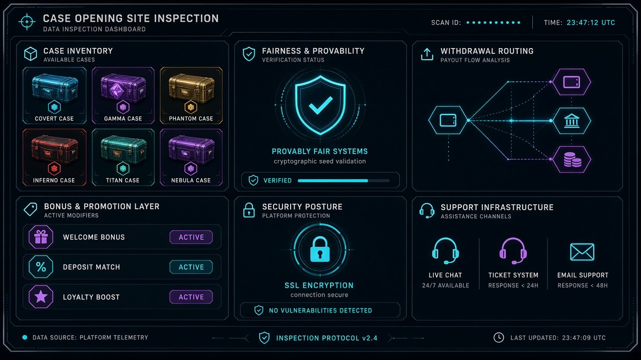 Inspection dashboard visual for evaluating CS2 case opening sites